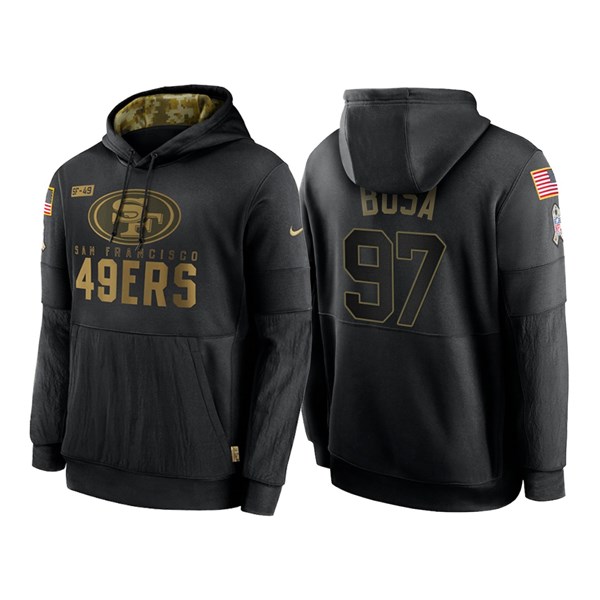 Men's San Francisco 49ers Black #97 Nick Bosa Salute To Service Sideline Performance Pullover Hoodie 2020