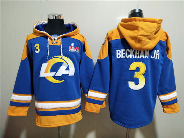 Men's Royal Los Angeles Rams #3 Odell Beckham Jr. 2022 Super Bowl LVI Champions Pullover Hoodie