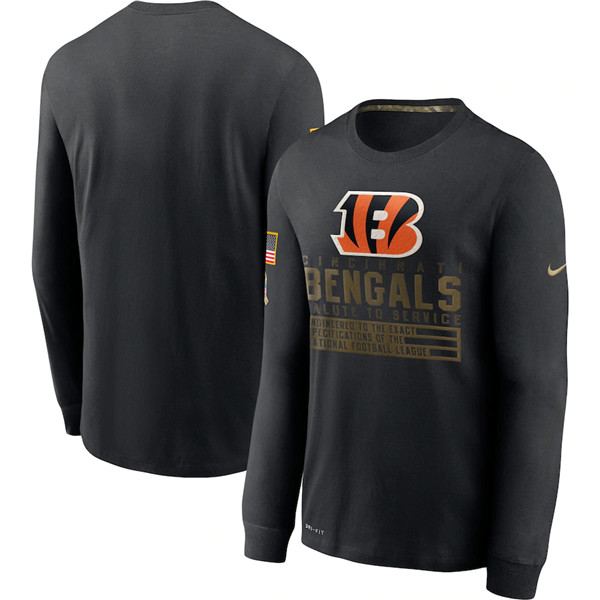 Men's Cincinnati Bengals Black Salute To Service Sideline Performance Long Sleeve T-Shirt 2020