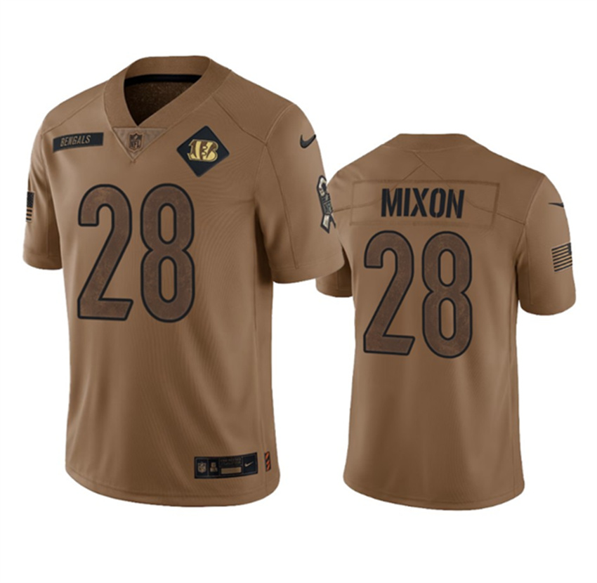 Men's Brown Cincinnati Bengals #28 Joe Mixon 2023 Salute To Service Limited Stitched Jersey