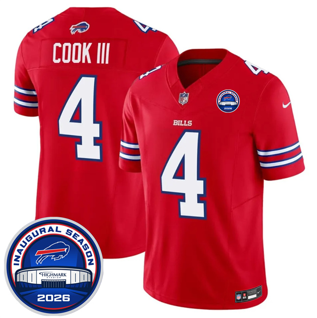 Men's Red Buffalo Bills #4 James Cook III F.U.S.E. 2026 Inaugural Season at Highmark Stadium Stitched Football Jersey