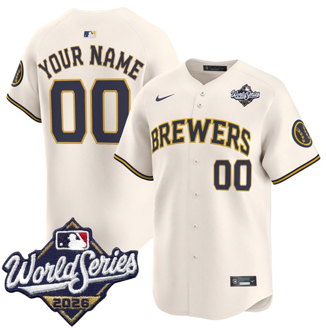 Men's Cream Milwaukee Brewers ACTIVE PLAYER Custom 2026 World Series Limited Stitched Baseball Jersey
