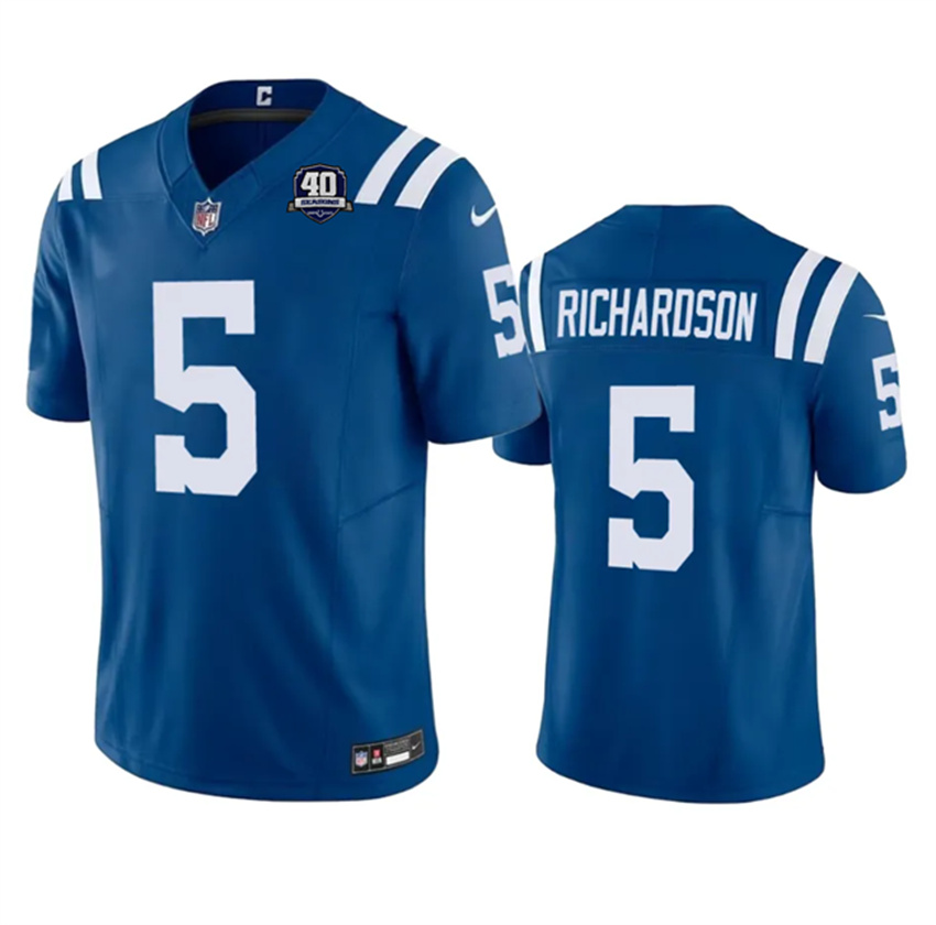 Men's Blue Indianapolis Colts #5 Anthony Richardson 2023 F.U.S.E 40th Anniversary Vapor Untouchable Stitched Football Jersey