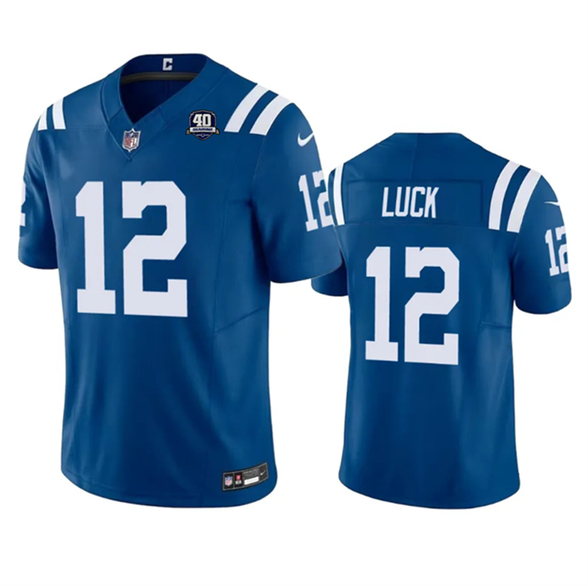 Men's Blue Indianapolis Colts #12 Andrew Luck 2023 F.U.S.E 40th Anniversary Vapor Untouchable Stitched Football Jersey