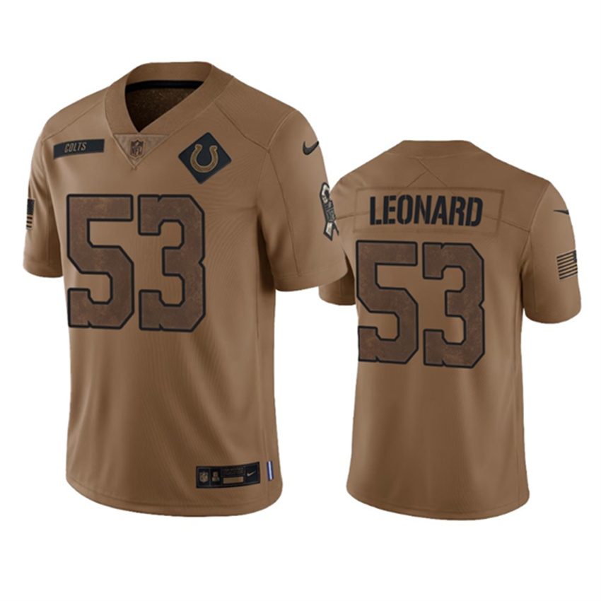 Men's Brown Indianapolis Colts #53 Shaquille Leonard 2023 Salute To Sertvice Stitched Football Jersey