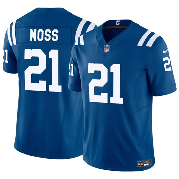 Men's Blue Indianapolis Colts #21 Zack Moss 2023 F.U.S.E. Vapor Untouchable Limited Stitched Football Jersey