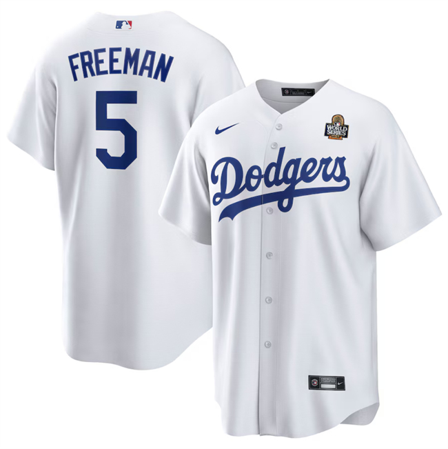 Men's White Los Angeles Dodgers #5 Freddie Freeman 2024 World Series Cool Base Stitched Baseball Jersey