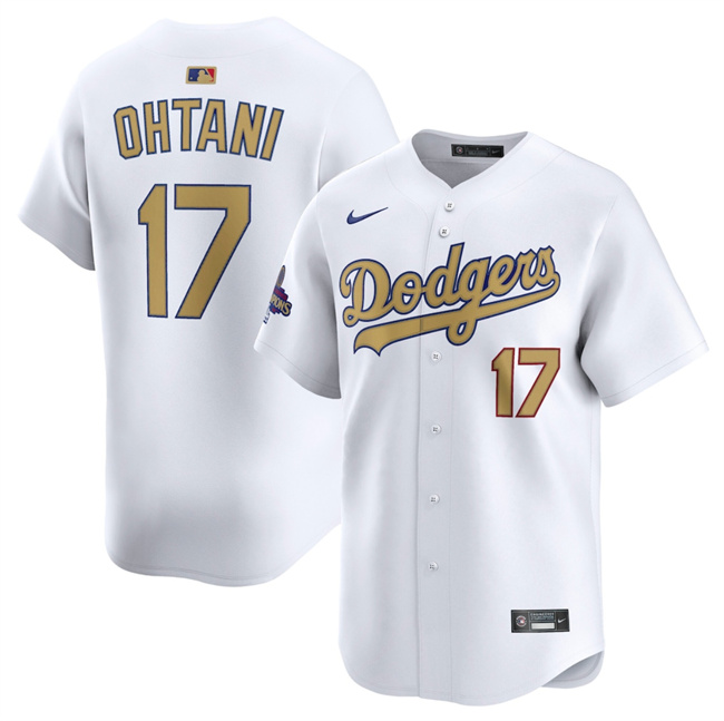 Men's White/Gold Los Angeles Dodgers #17 Shohei Ohtani 2025 Collection Limited Stitched Baseball Jersey