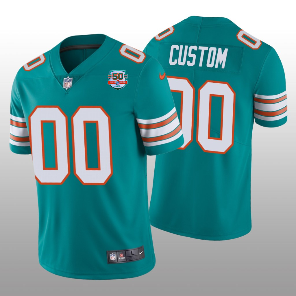 Men's Aqua Miami Dolphins Active Player Custom 2022 With 50th Perfect Season Patch Limited Stitched Jersey