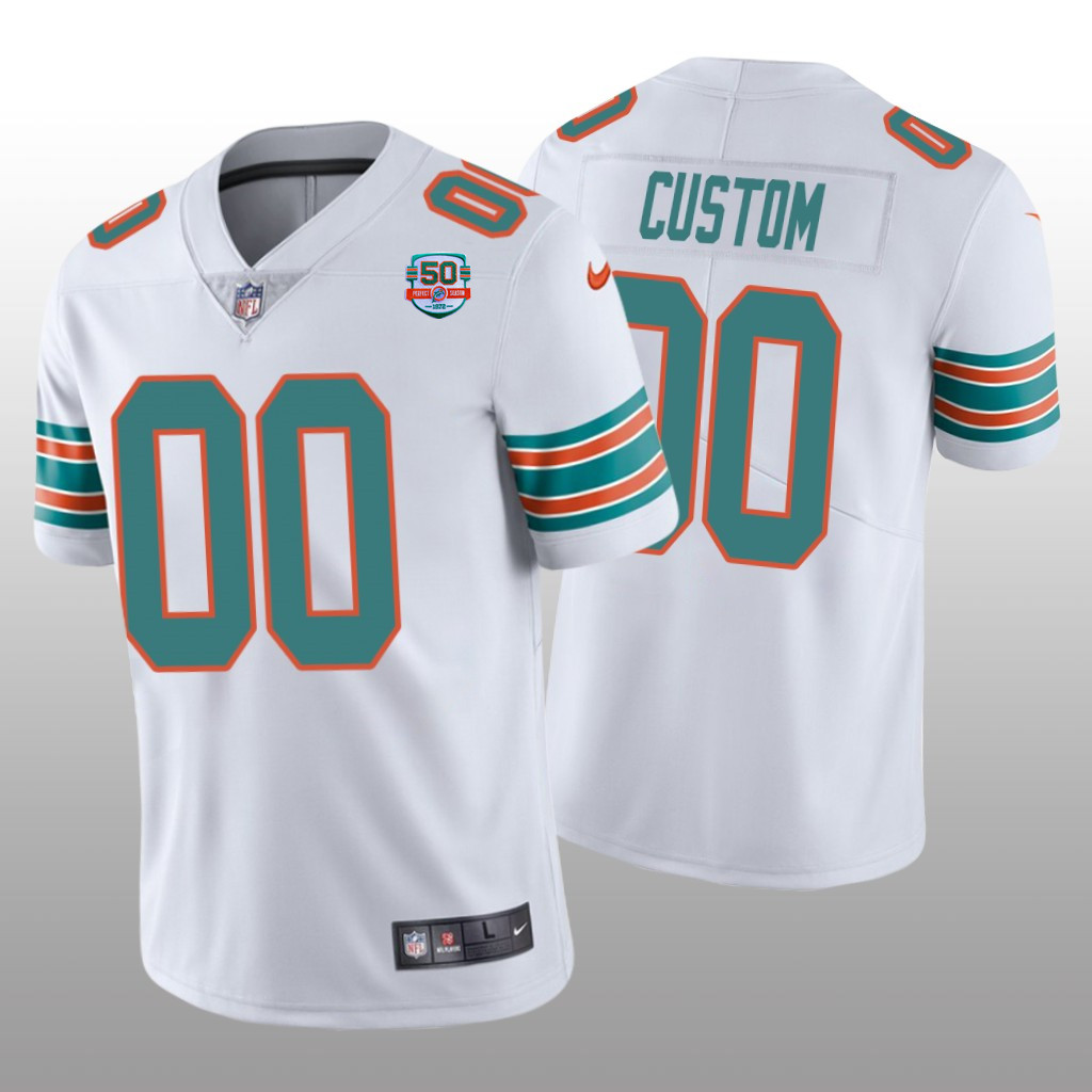 Men's White Miami Dolphins Active Player Custom 2022 With 50th Perfect Season Patch Limited Stitched Jersey