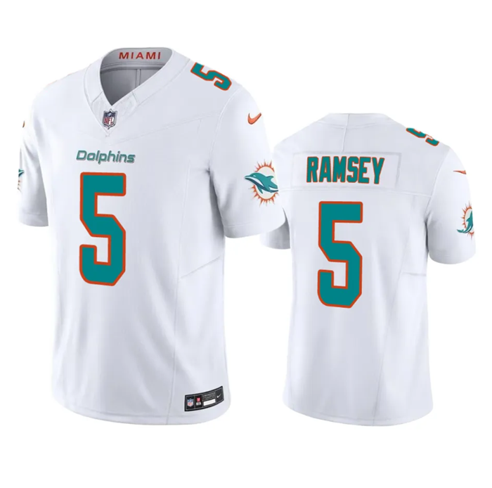 Men's White Miami Dolphins #5 Jalen Ramsey 2023 F.U.S.E Vapor Limited Stitched Football Jersey