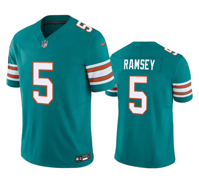 Men's Aqua Miami Dolphins #5 Jalen Ramsey 2023 F.U.S.E Vapor Limited Stitched Football Jersey