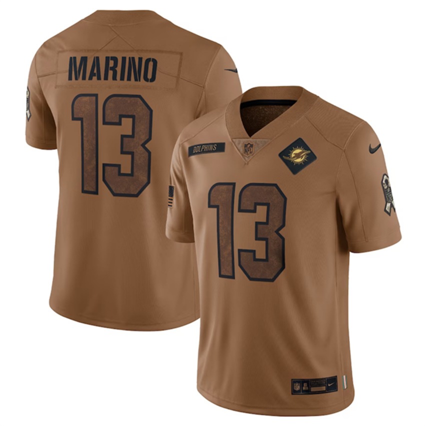 Men's Brown Miami Dolphins #13 Dan Marino 2023 Salute To Service Limited Stitched Football Jersey