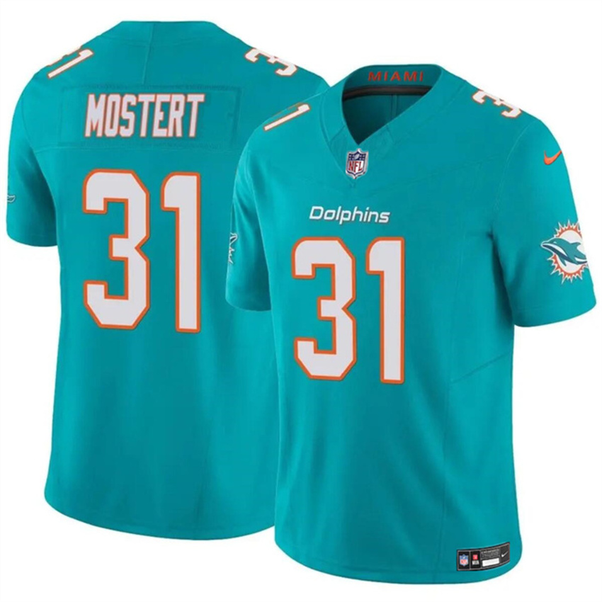 Men's Aqua Miami Dolphins #31 Raheem Mostert 2023 F.U.S.E Vapor Limited Stitched Football Jersey