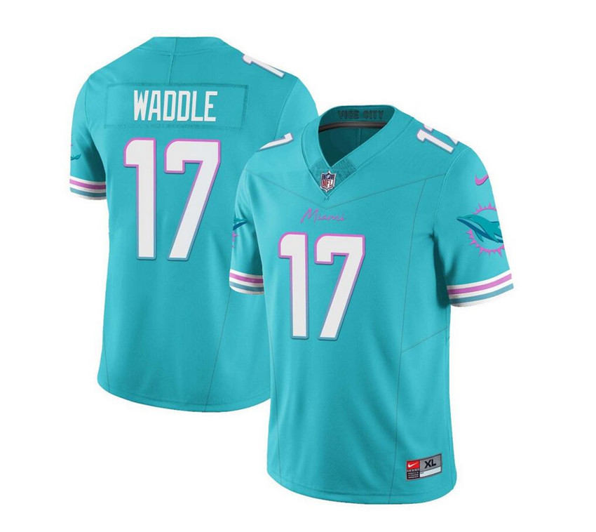 Men's Aqua Miami Dolphins #17 Jaylen Waddle 2023 F.U.S.E Vapor Limited Stitched Football Jersey
