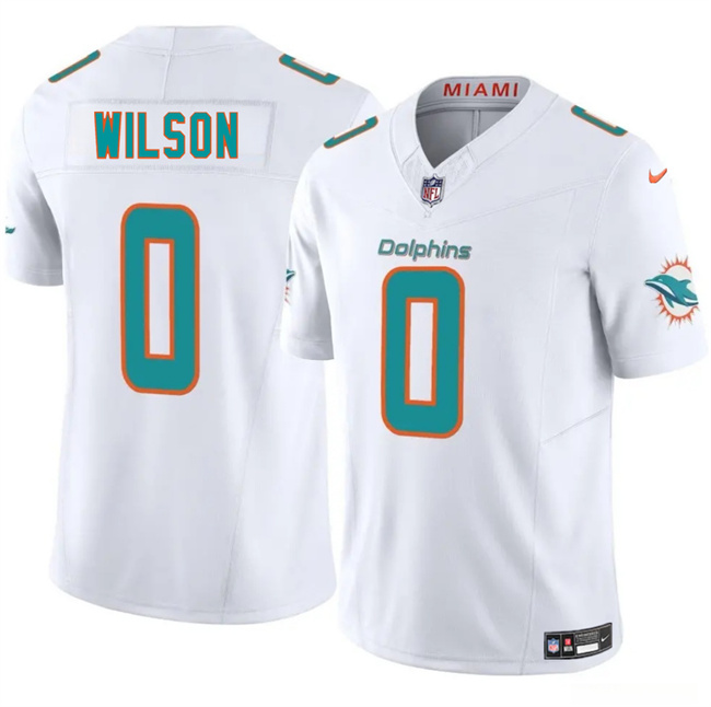 Men's White Miami Dolphins #0 Zach Wilson 2025 F.U.S.E. Vapor Limited Stitched Football Jersey