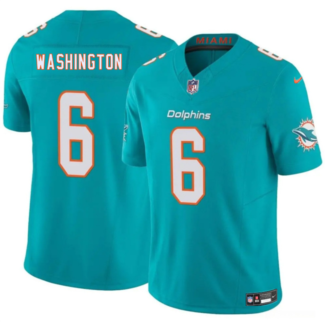Men's Aqua Miami Dolphins #6 Malik Washington 2025 F.U.S.E. Vapor Limited Stitched Football Jersey
