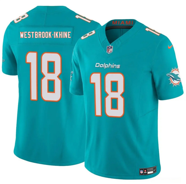 Men's Aqua Miami Dolphins #18 Nick Westbrook-Ikhine 2025 F.U.S.E. Vapor Limited Stitched Football Jersey
