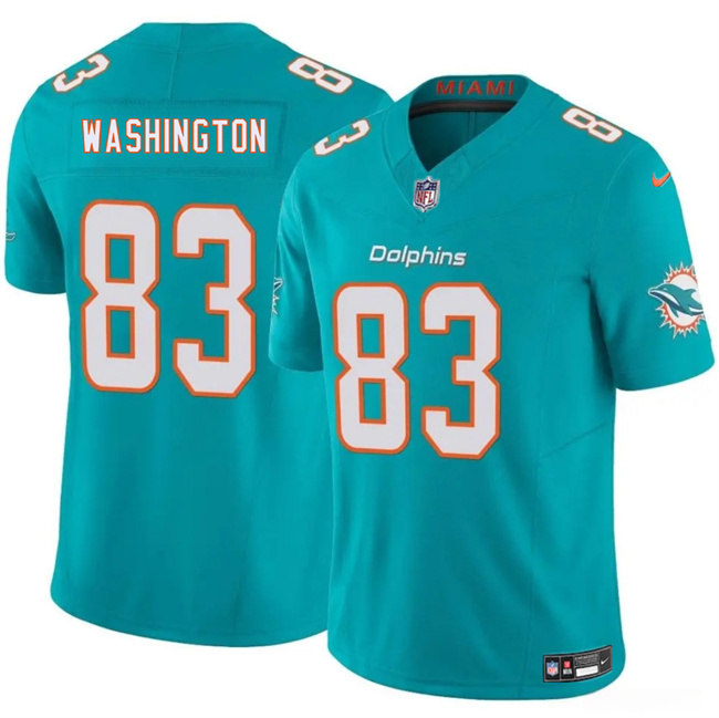 Men's Aqua Miami Dolphins #83 Tahj Washington 2025 F.U.S.E. Vapor Limited Stitched Football Jersey