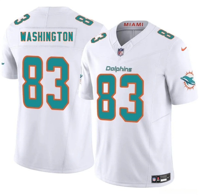 Men's White Miami Dolphins #83 Tahj Washington 2025 F.U.S.E. Vapor Limited Stitched Football Jersey