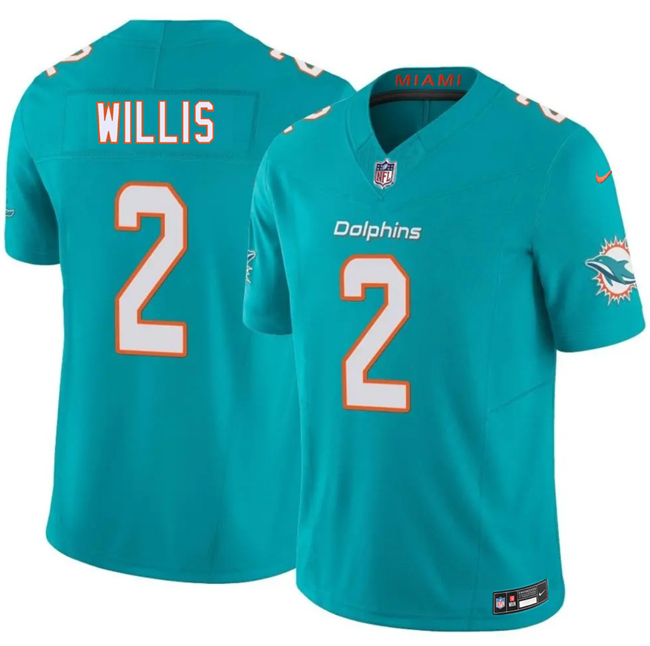 Men's Aqua Miami Dolphins #2 Malik Willis 2026 F.U.S.E. Vapor Limited Stitched Football Jersey