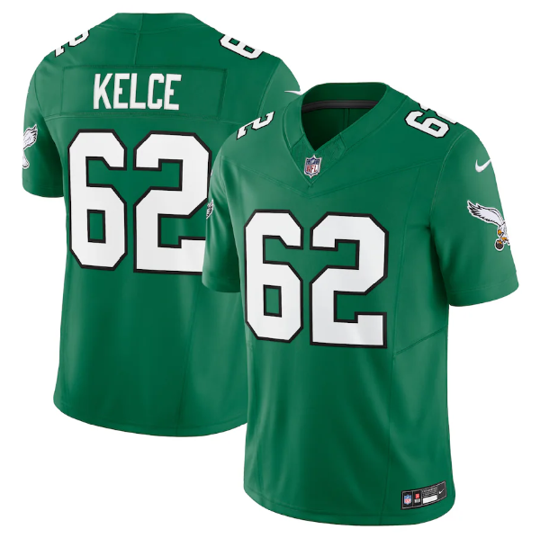 Men's Green Philadelphia Eagles #62 Jason Kelce 2023 F.U.S.E. Vapor Untouchable Stitched Football Jersey