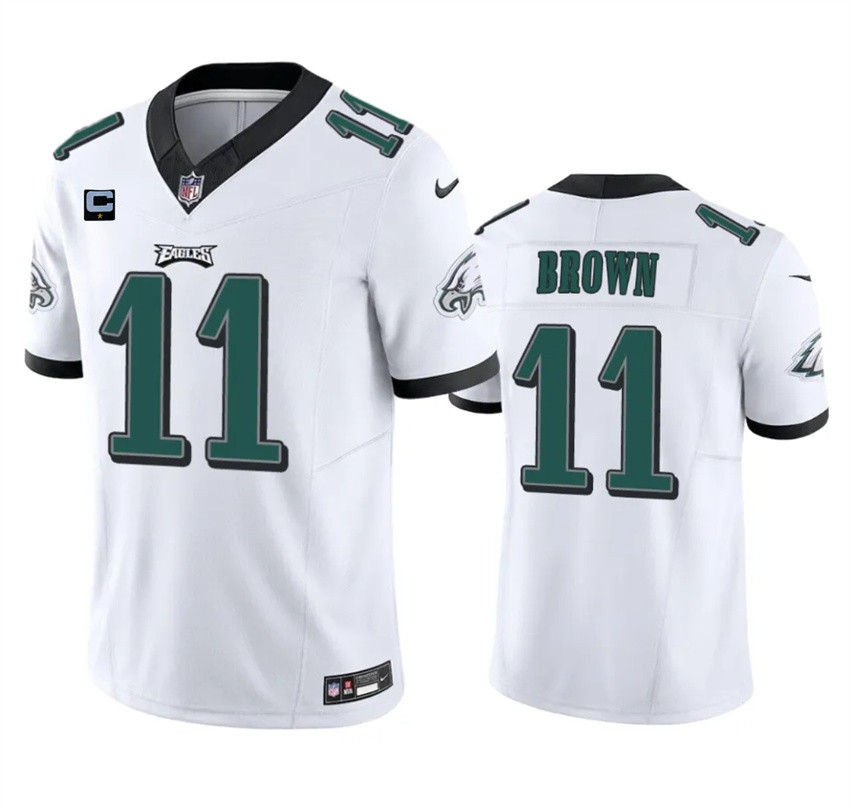 Men's White Philadelphia Eagles #11 A. J. Brown 2023 F.U.S.E. With 4-Star C Patch Vapor Untouchable Limited Stitched Football Jersey