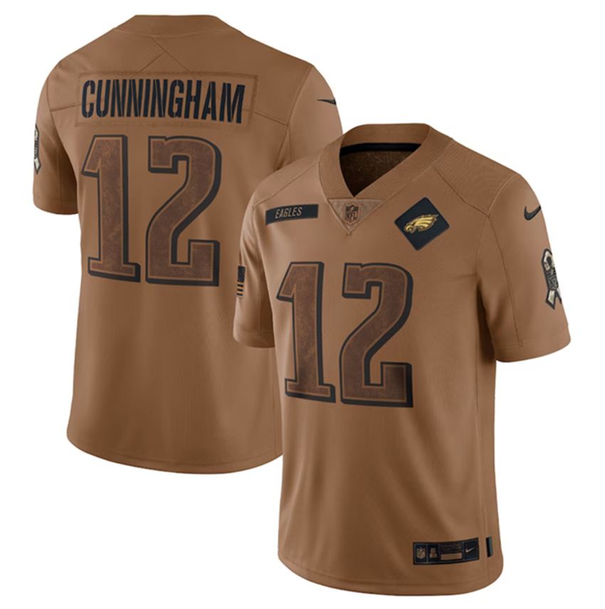 Men's Brown Philadelphia Eagles #12 Randall Cunningham 2023 Salute To Service Limited Stitched Football Jersey