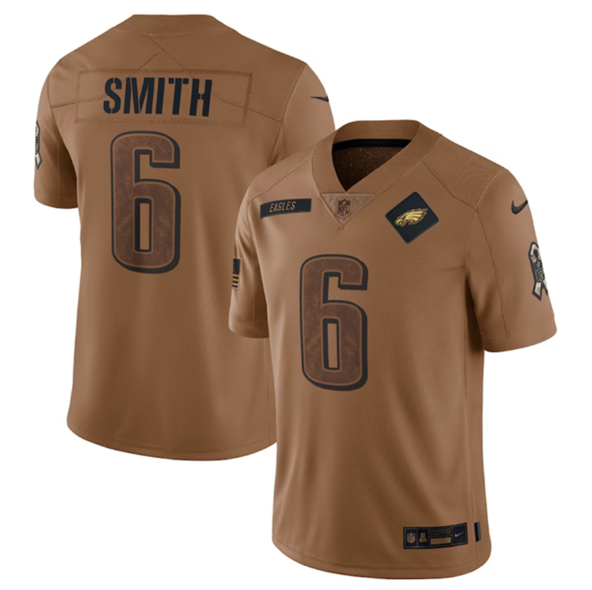 Men's Brown Philadelphia Eagles #6 DeVonta Smith 2023 Salute To Service Limited Stitched Football Jersey