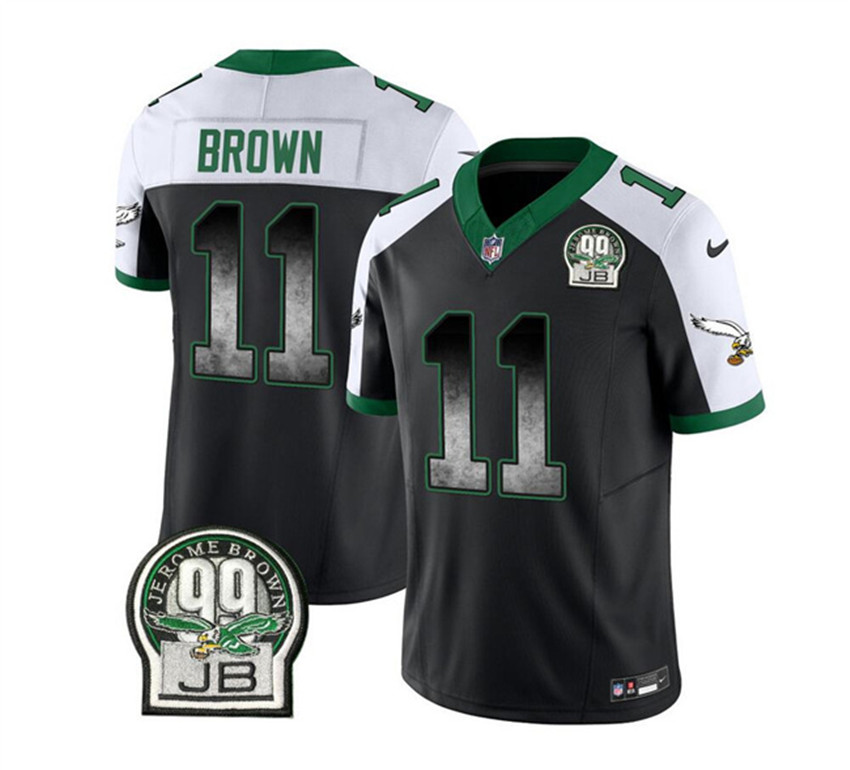 Men's Black/White Philadelphia Eagles #11 A. J. Brown 2023 F.U.S.E. Throwback Vapor Untouchable Limited Stitched Football Jersey