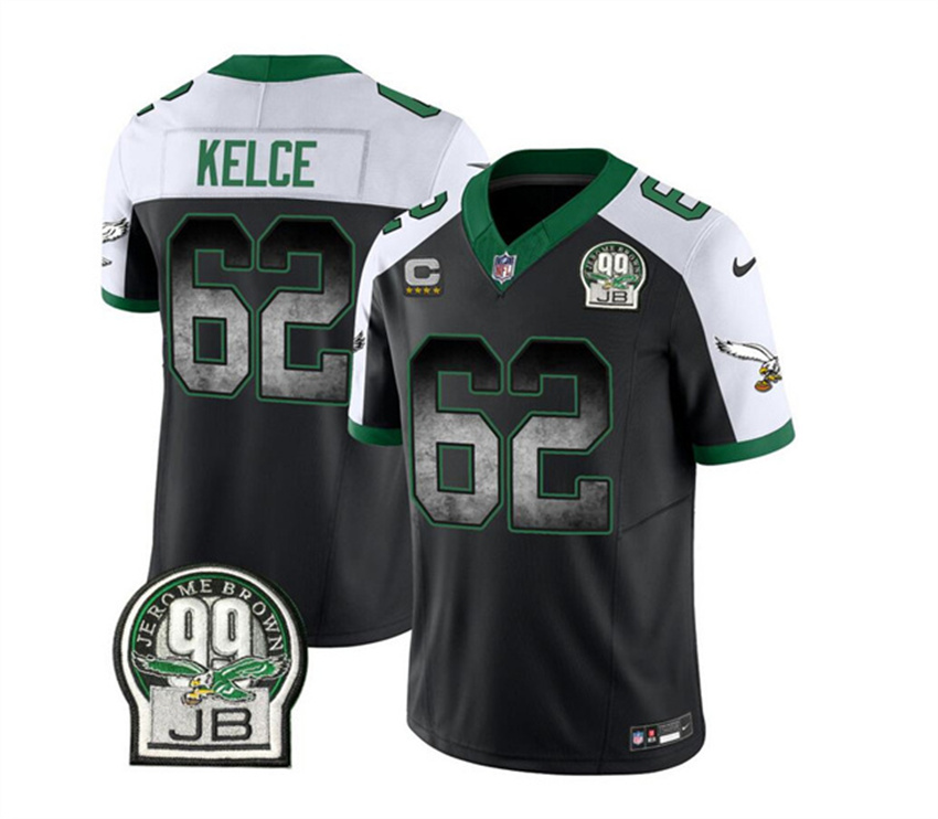 Men's Black/White Philadelphia Eagles #62 Jason Kelce 2023 F.U.S.E. With 4-star C Patch Throwback Vapor Untouchable Limited Stitched Football Jersey