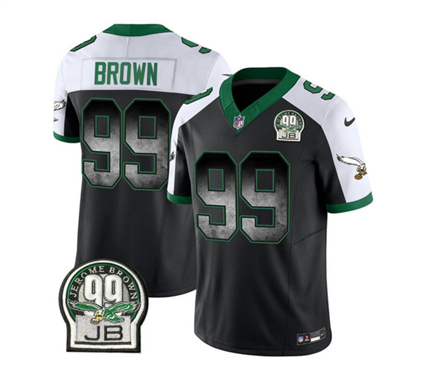 Men's Black/White Philadelphia Eagles #99 Jerome Brown 2023 F.U.S.E. Throwback Vapor Untouchable Limited Stitched Football Jersey