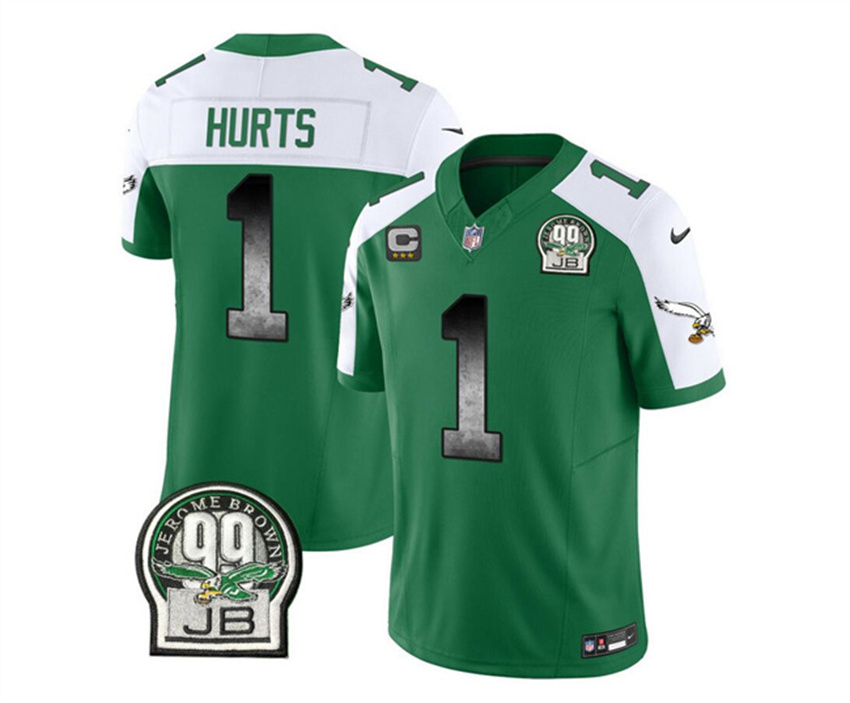 Men's Green/White Philadelphia Eagles #1 Jalen Hurts 2023 F.U.S.E. With 3-star C Patch Throwback Vapor Untouchable Limited Stitched Football Jersey