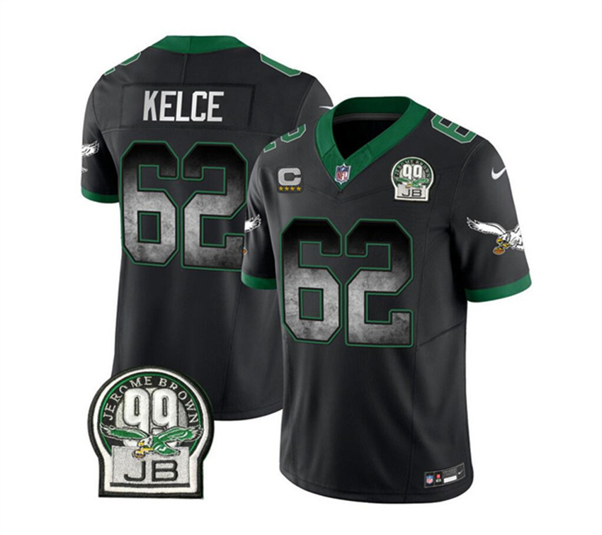 Men's Black Philadelphia Eagles #62 Jason Kelce 2023 F.U.S.E. With 4-star C Patch Throwback Vapor Untouchable Limited Stitched Football Jersey