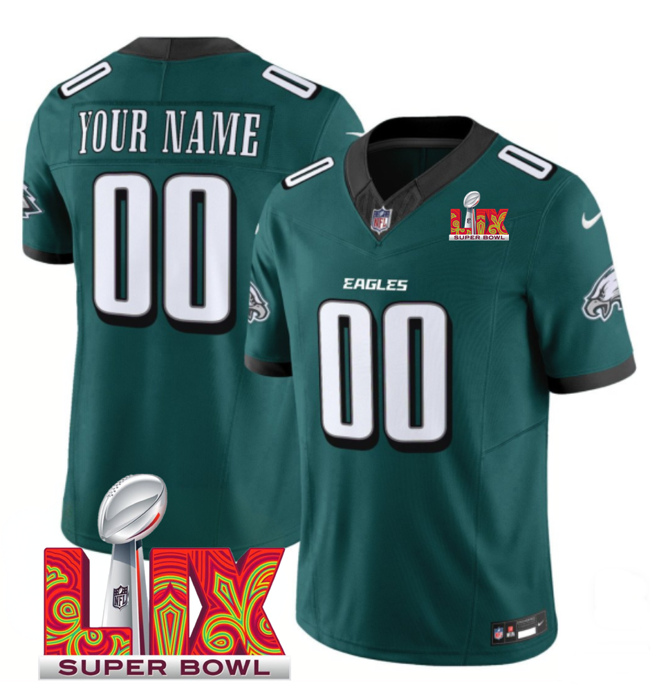 Men's Green Philadelphia Eagles Active Player Custom 2025 Super Bowl LIX Patch F.U.S.E. Vapor Limited Stitched Football Jersey