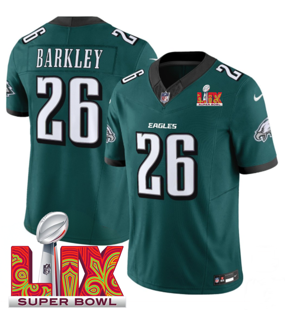 Men's Green Philadelphia Eagles #26 Saquon Barkley 2025 Super Bowl LIX Patch F.U.S.E. Vapor Limited Stitched Football Jersey