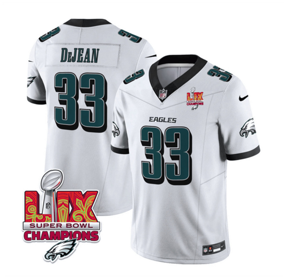 Men's White Philadelphia Eagles #33 Cooper DeJean 2025 Eagles Logo Super Bowl LIX Patch New F.U.S.E. Vapor Untouchable Limited Stitched Football Jersey