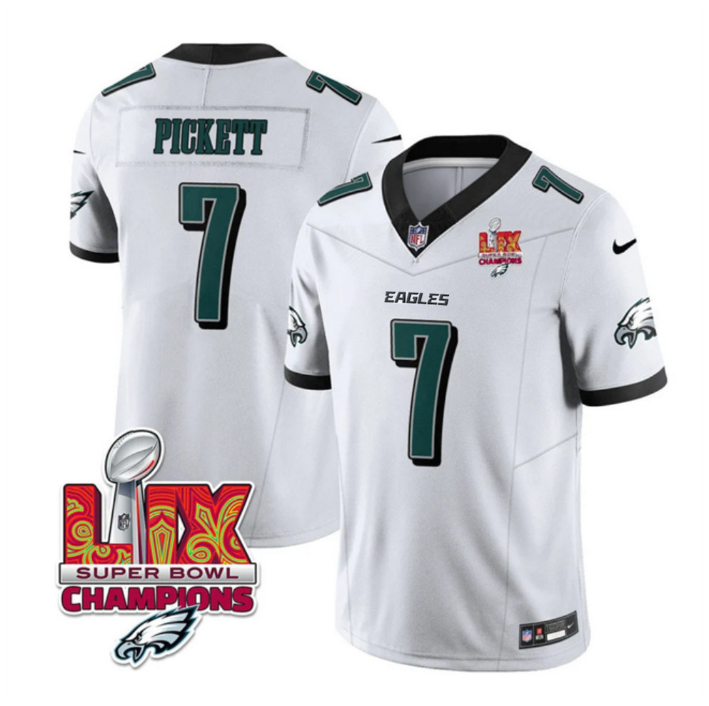 Men's White Philadelphia Eagles #7 Kenny Pickett 2025 Eagles Logo Super Bowl LIX Patch New F.U.S.E. Vapor Limited Stitched Football Jersey