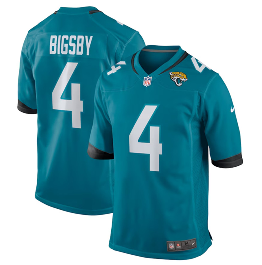 Men's Teal Jacksonville Jaguars #4 Tank Bigsby Stitched Game Jersey