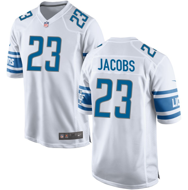 Men's White Detroit Lions #23 Jerry Jacobs Stitched Game Jersey