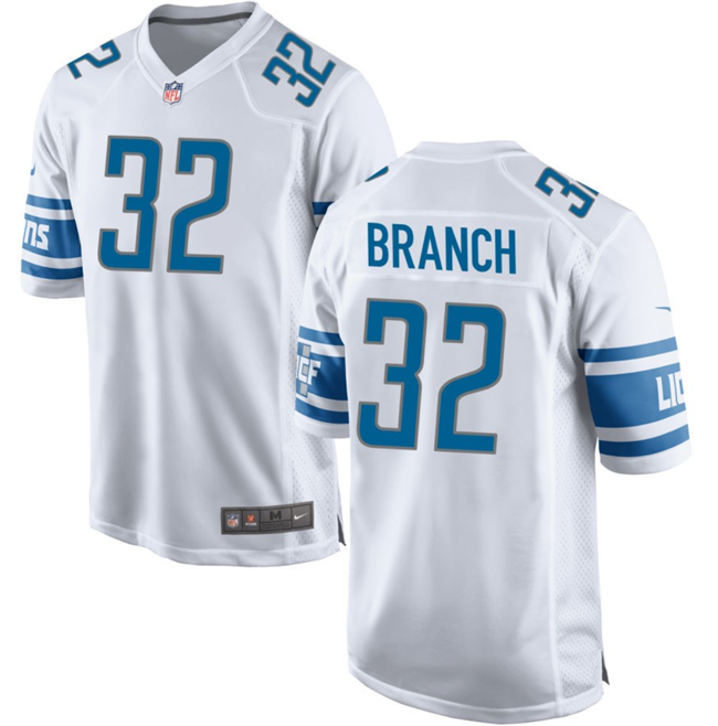 Men's White Detroit Lions #32 Brian Branch Stitched Game Jersey