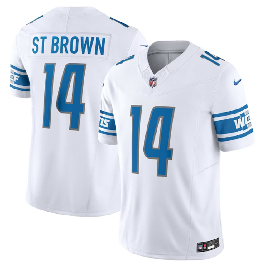Men's White Detroit Lions #14 Amon-Ra St. Brown 2023 F.U.S.E. Vapor Untouchable Limited Stitched Jersey
