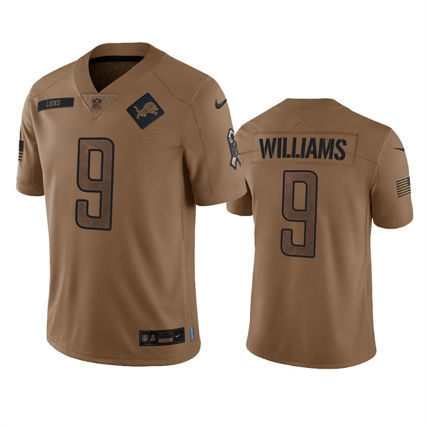 Men's Brown Detroit Lions #9 Jameson Williams 2023 Salute To Service Limited Stitched Jersey