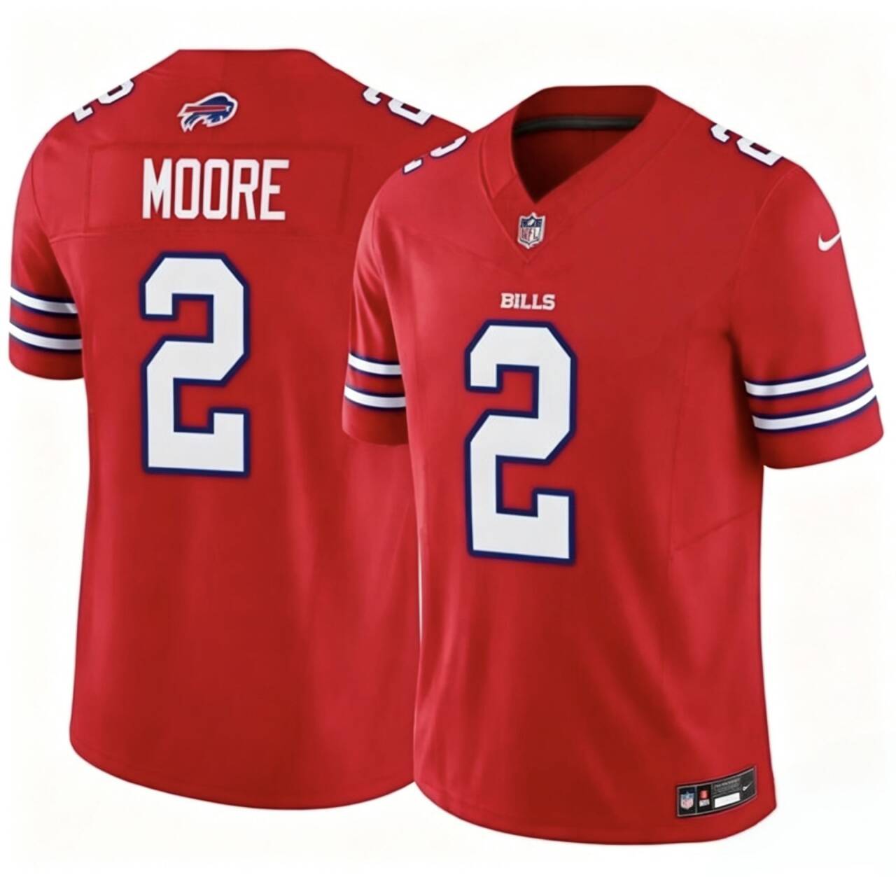 Men's Red Buffalo Bills #2 D.J. Moore Stitched Football Jersey