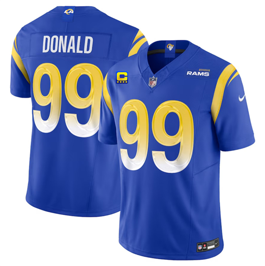 Men's Blue Los Angeles Rams #99 Aaron Donald 2023 F.U.S.E. With 4-Star C Patch Vapor Untouchable Limited Stitched Football Jersey