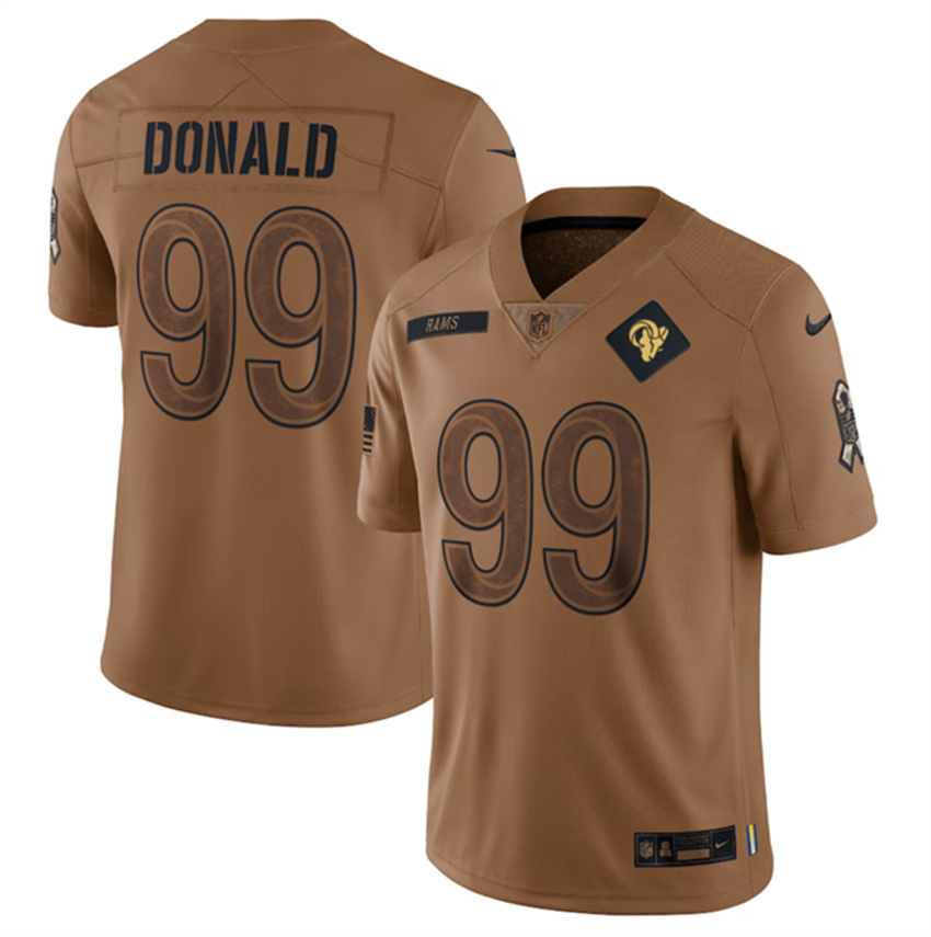 Men's Brown Los Angeles Rams #99 Aaron Donald 2023 Salute To Service Limited Stitched Football Jersey