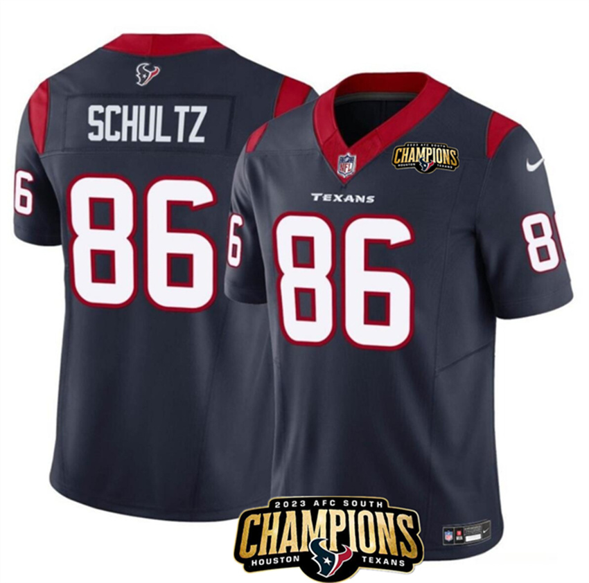 Men's Navy Houston Texans #86 Dalton Schultz 2023 F.U.S.E. AFC South Champions Patch Vapor Untouchable Limited Stitched Football Jersey