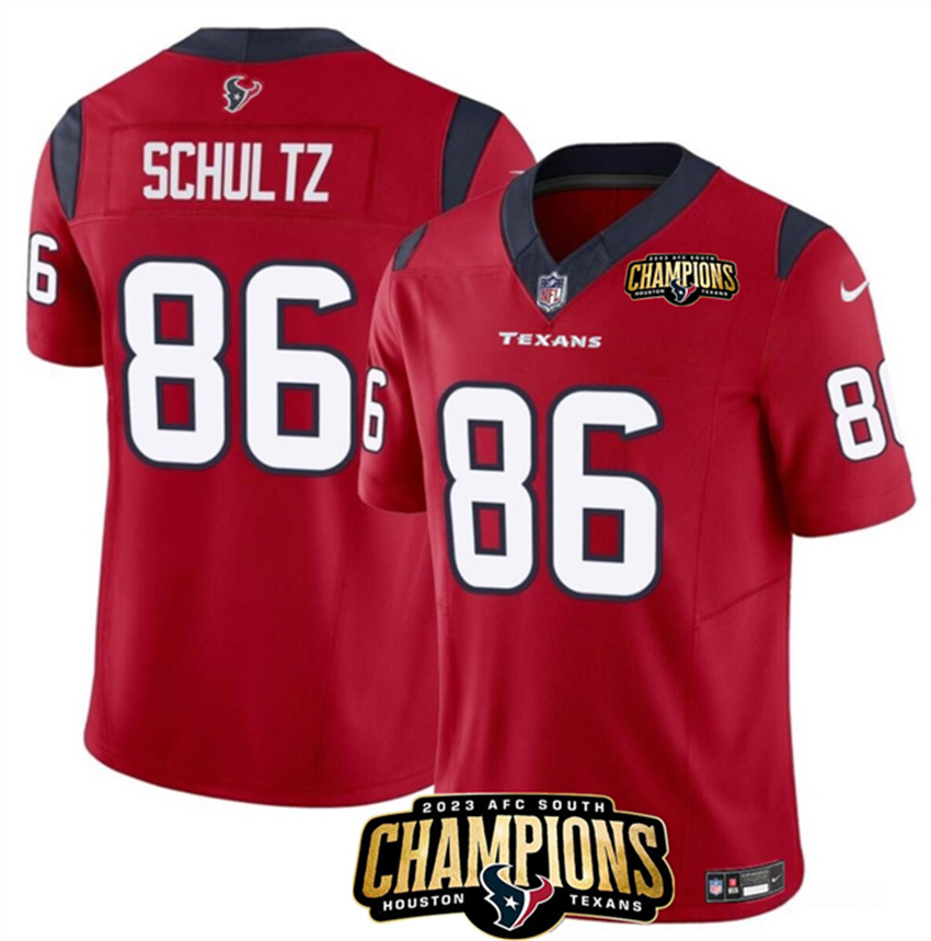 Men's Red Houston Texans #86 Dalton Schultz 2023 F.U.S.E. AFC South Champions Patch Vapor Untouchable Limited Stitched Football Jersey