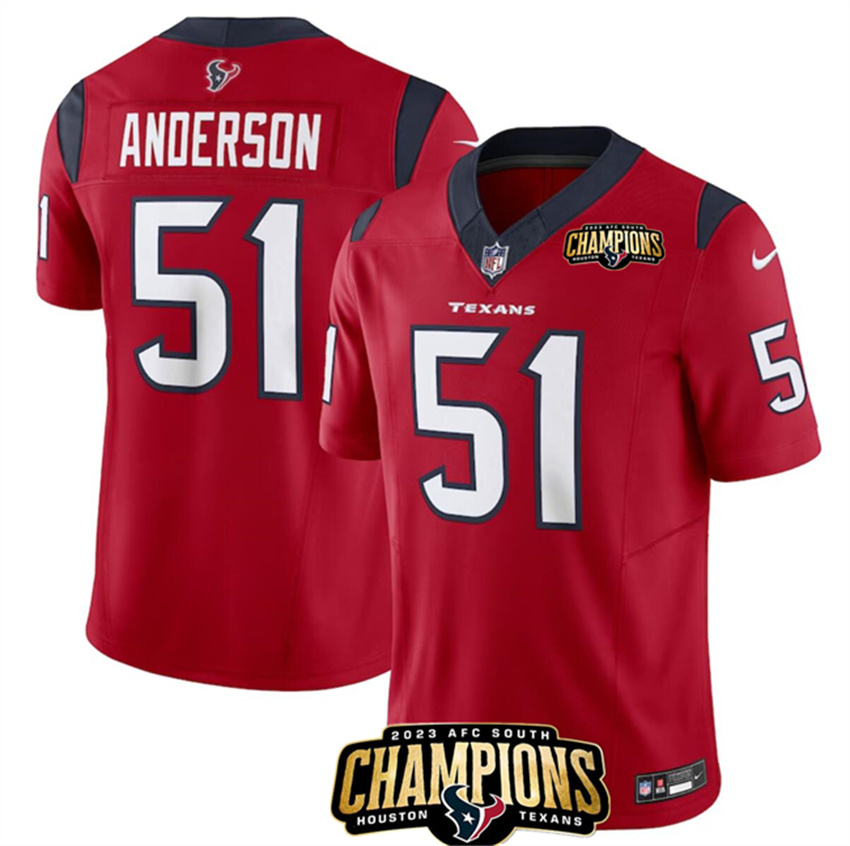 Men's Red Houston Texans #51 Will Anderson Jr. 2023 F.U.S.E. AFC South Champions Patch Vapor Untouchable Limited Stitched Football Jersey