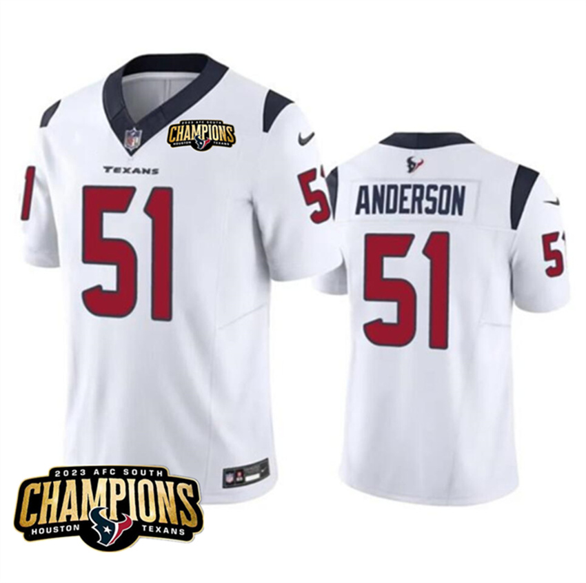 Men's White Houston Texans #51 Will Anderson Jr. 2023 F.U.S.E. AFC South Champions Patch Vapor Untouchable Limited Stitched Football Jersey